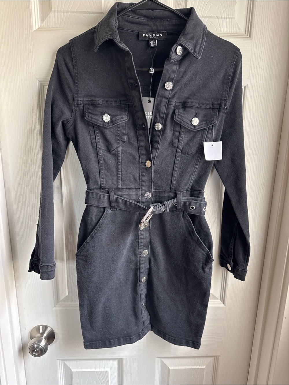 Parisian Black Denim Belted Jacket Dress